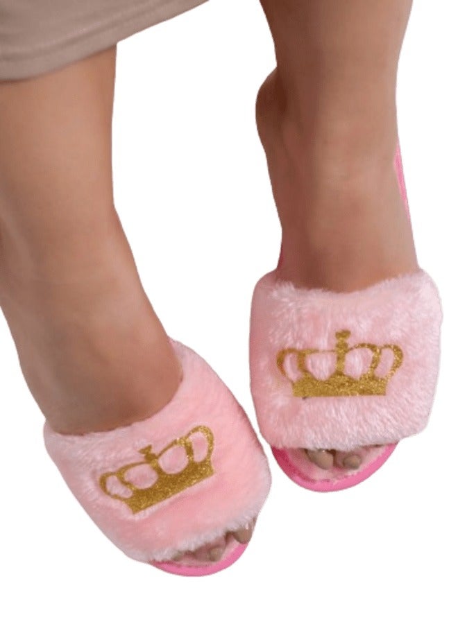 Women's Pink Fur Slippers