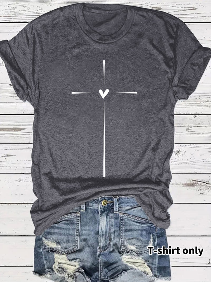 Independent Station Cross Love Printing Round Neck Loose Short Sleeve Plus Size T-Shirt - Image 4