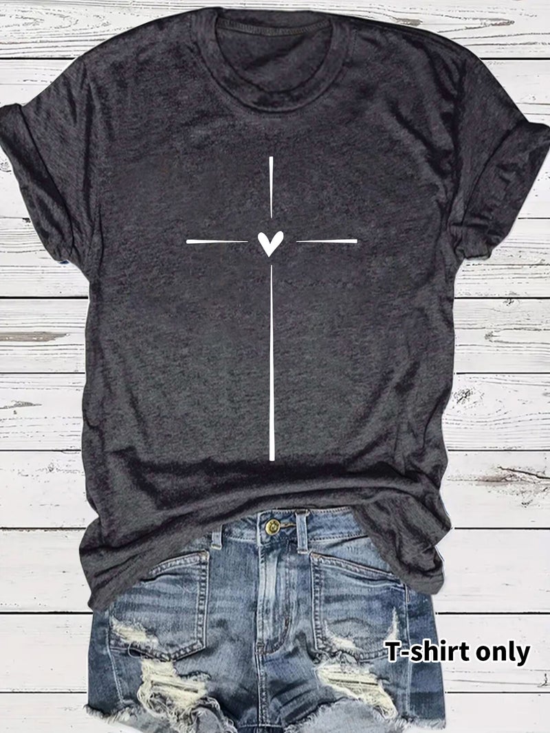 Independent Station Cross Love Printing Round Neck Loose Short Sleeve Plus Size T-Shirt - Image 1