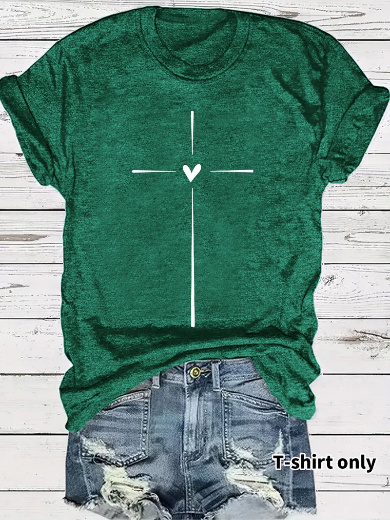Independent Station Cross Love Printing Round Neck Loose Short Sleeve Plus Size T-Shirt - Image 5
