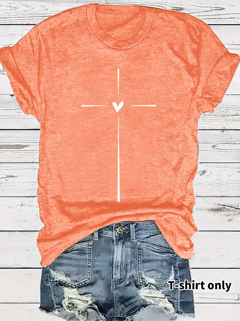 Independent Station Cross Love Printing Round Neck Loose Short Sleeve Plus Size T-Shirt - Image 3