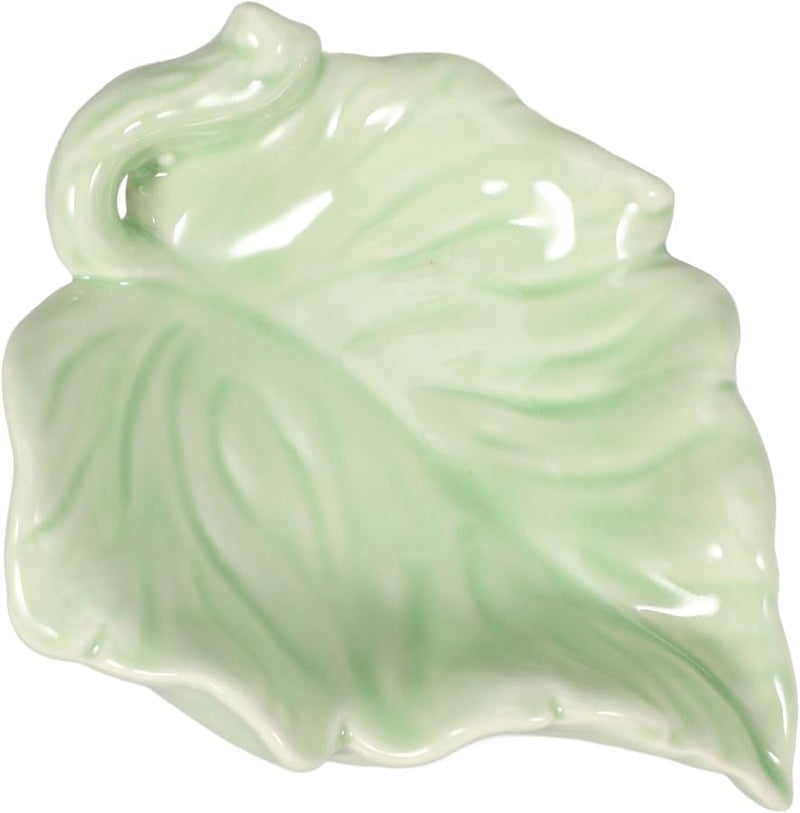 Ceramic Leaf Soap Dish Self Draining Bathroom Tray Green Holder For Sink And Shower - Image 1