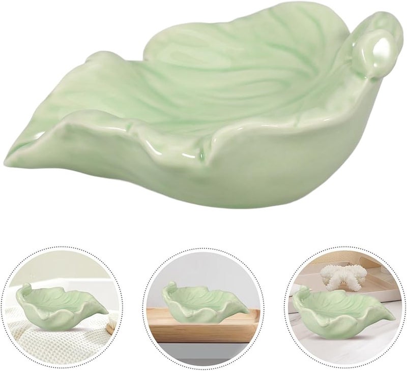 Ceramic Leaf Soap Dish Self Draining Bathroom Tray Green Holder For Sink And Shower - Image 4