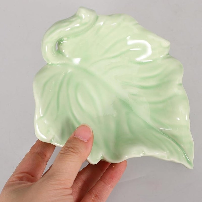 Ceramic Leaf Soap Dish Self Draining Bathroom Tray Green Holder For Sink And Shower - Image 2