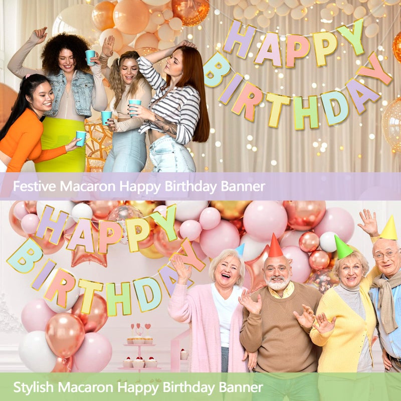 LITAUS Happy Birthday Banner - 9ft Pre-Strung Happy Birthday Sign for Women, Men, Girls, Boys - No DIY Birthday Decorations & Party Supplies(Macaron) - Image 5