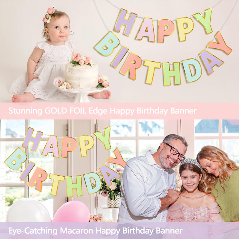 LITAUS Happy Birthday Banner - 9ft Pre-Strung Happy Birthday Sign for Women, Men, Girls, Boys - No DIY Birthday Decorations & Party Supplies(Macaron) - Image 4