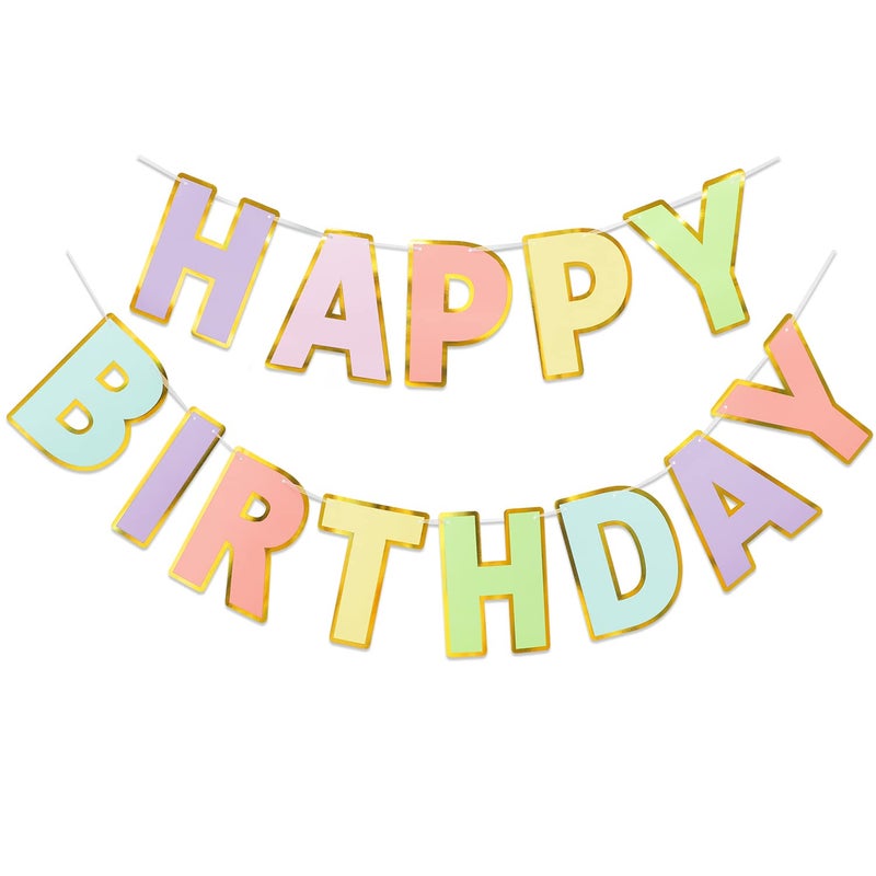 LITAUS Happy Birthday Banner - 9ft Pre-Strung Happy Birthday Sign for Women, Men, Girls, Boys - No DIY Birthday Decorations & Party Supplies(Macaron) - Image 1