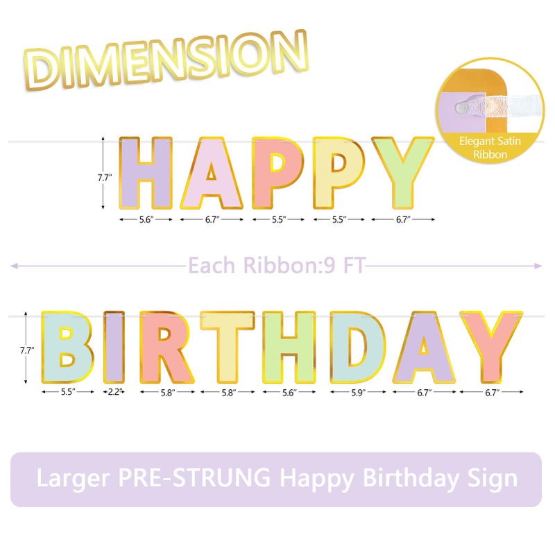 LITAUS Happy Birthday Banner - 9ft Pre-Strung Happy Birthday Sign for Women, Men, Girls, Boys - No DIY Birthday Decorations & Party Supplies(Macaron) - Image 2