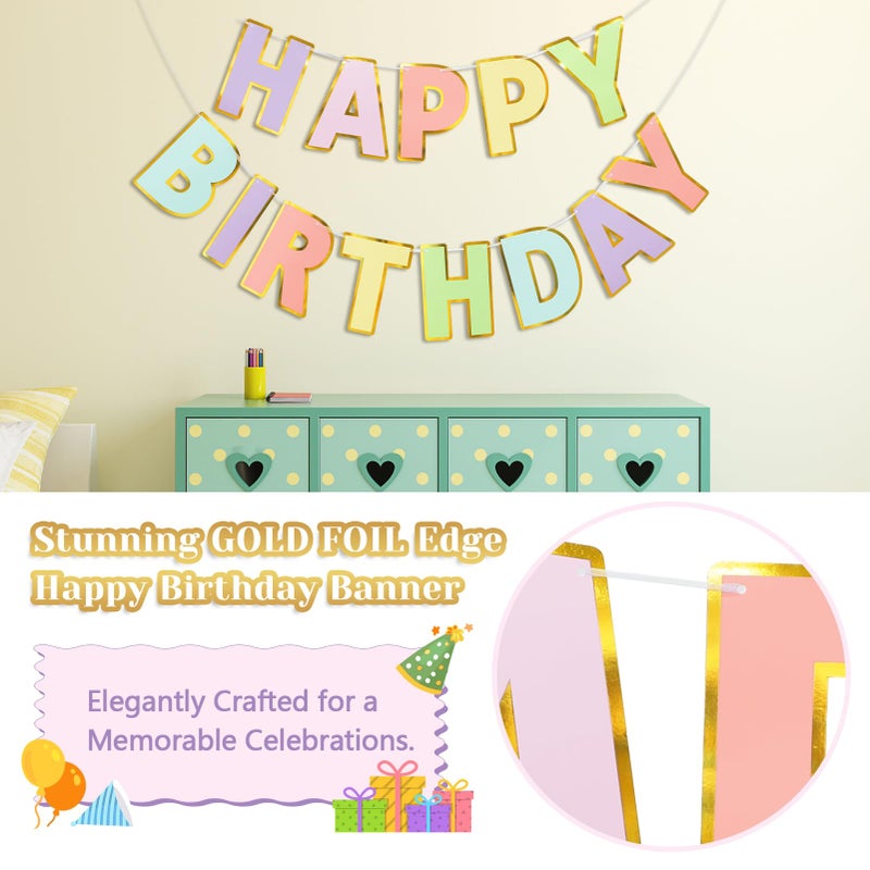 LITAUS Happy Birthday Banner - 9ft Pre-Strung Happy Birthday Sign for Women, Men, Girls, Boys - No DIY Birthday Decorations & Party Supplies(Macaron) - Image 3