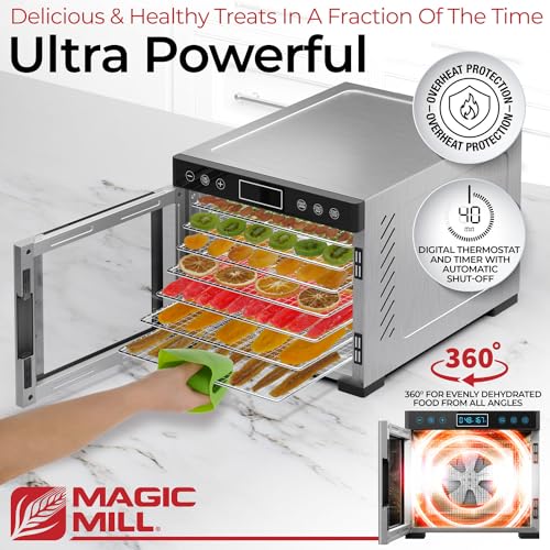 Magic Mill Pro Food Dehydrator Machine | 7 Stainless Steel Trays | Dryer for Jerky, Dog Treats, Herb, Meat, Beef, Fruit | Keep Warm Function, Digital Timer and Temperature Control, ETL Approved - Image 2