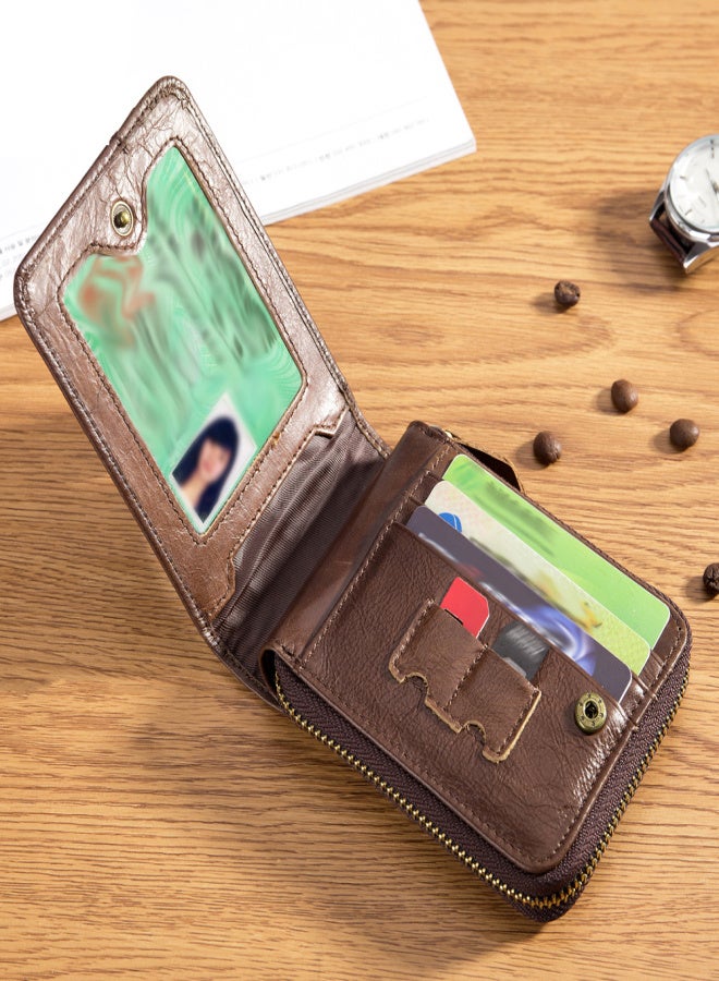 بول كابتن محفظة جلدية أصلية ثنائية الطي بسحاب للرجال، مزودة بحماية RFID للسفر - Image 2