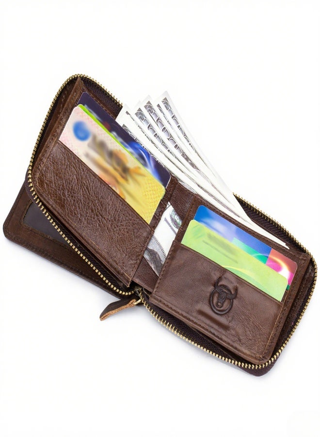 بول كابتن محفظة جلدية أصلية ثنائية الطي بسحاب للرجال، مزودة بحماية RFID للسفر - Image 5