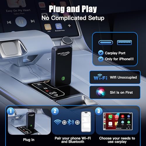 Yomikoo Wireless CarPlay Adapter for Apple iPhone - Convert Factory Wired to Wireless CarPlay Dongle, Plug & Play for iOS 10+ & Wired CarPlay Cars 2016+, USB & Type-C Port - Image 3