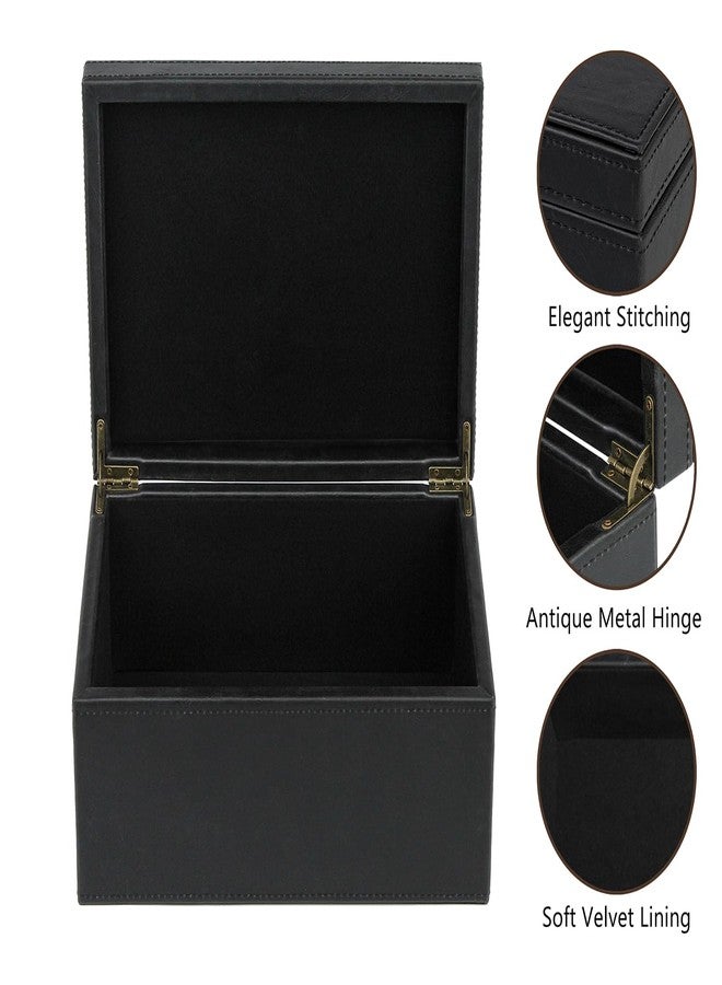 HofferRuffer Faux Leather Decorative Box, Large Wooden Structure Keepsake Box Accessory Organizer Jewelry Organizer with Hinged Lid, Storage Container for Home or Office (Black) - Image 3