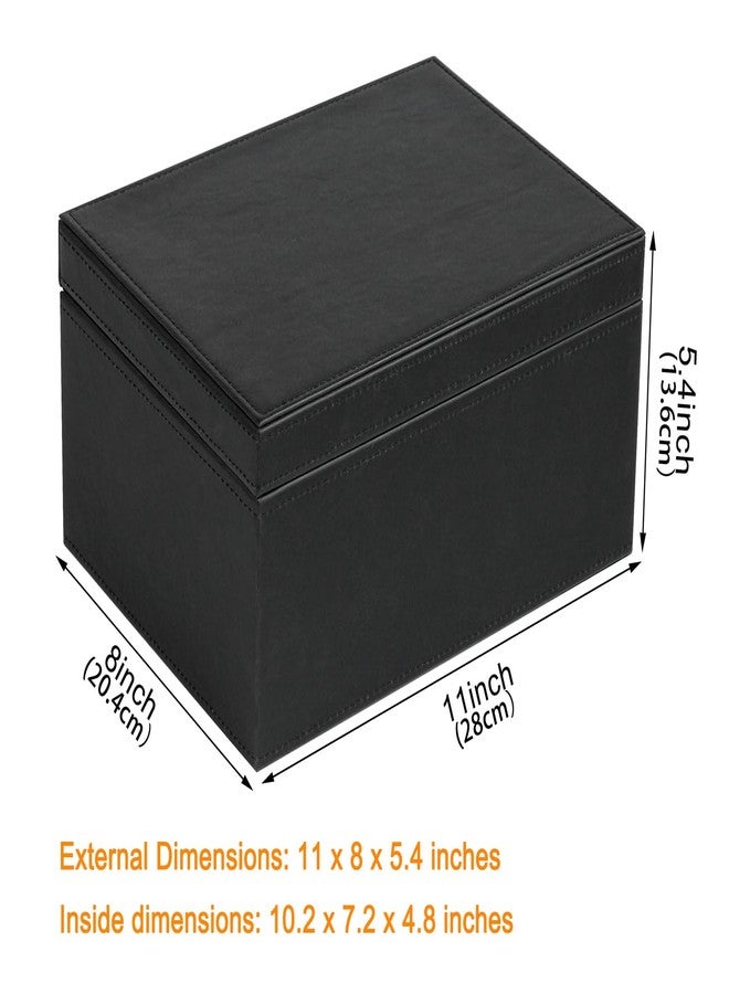 HofferRuffer Faux Leather Decorative Box, Large Wooden Structure Keepsake Box Accessory Organizer Jewelry Organizer with Hinged Lid, Storage Container for Home or Office (Black) - Image 2