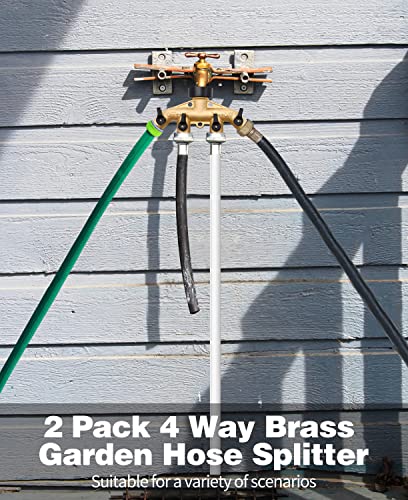 LFSEMINI 2 Pack Hose Splitter, 4 Way Heavy Duty Brass Garden Hose Splitter, for 3/4" Hose Connector, Brass Garden Hose Manifold with Rubber Washers & Tapes(2 pack 4 way) - Image 2
