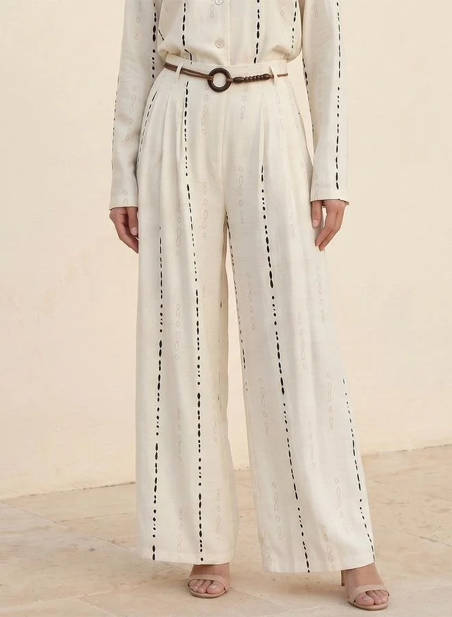 Iconic Iconic Printed Wide Leg Belted Pants