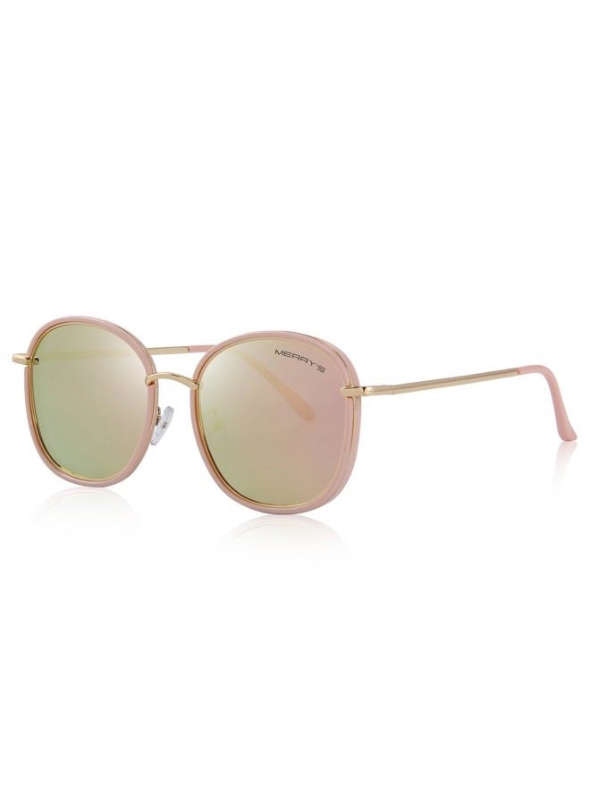 MERRY'S Polarized Sunglasses for Women Retro Oversized Goggles Sun Glasses Metal Temple S6108 (Pink, 53) - Image 1