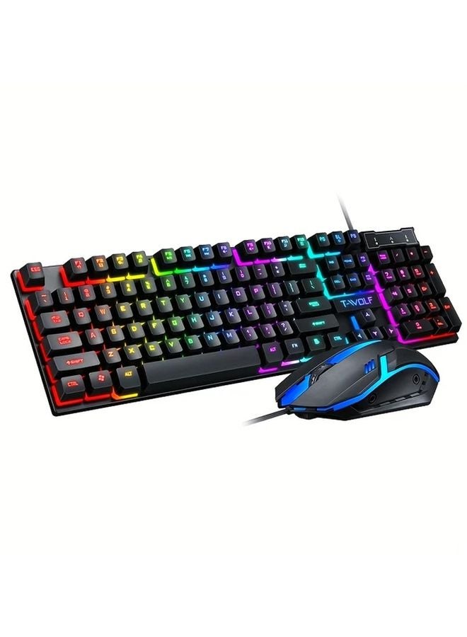 TF200 Ultra Thin Wired Keyboard Mouse Combo 104 Keys RGB Backlight USB Plug Play For PC Mac - Image 1