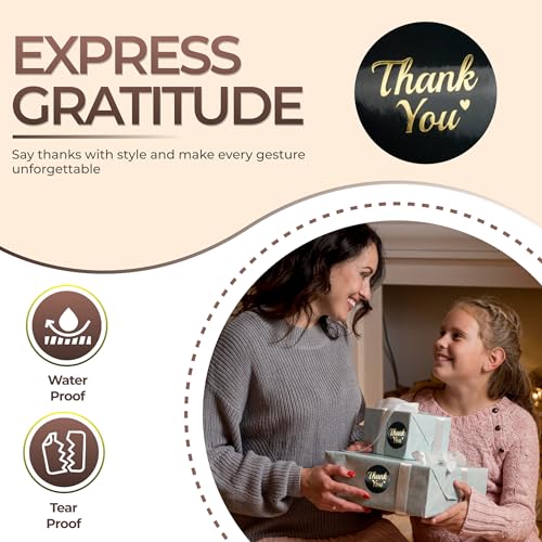 IBAKE 500 Thank You Stickers Roll – 1.5 Inch Black and Gold Foil Round Labels – Elegant Thank You Stickers Small Business Packaging, Envelopes, Gift Bags, Orders, Party Favors, Crafts - Image 3