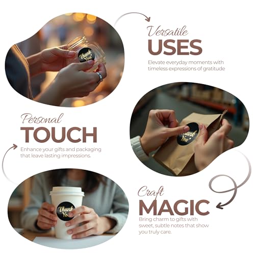 IBAKE 500 Thank You Stickers Roll – 1.5 Inch Black and Gold Foil Round Labels – Elegant Thank You Stickers Small Business Packaging, Envelopes, Gift Bags, Orders, Party Favors, Crafts - Image 5