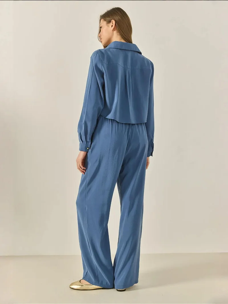 Bianco Lucci Mauve Purple LUCCI Long Wide Leg Two-Piece Coord Set with Shirt Collar for Women | Best Price UAE