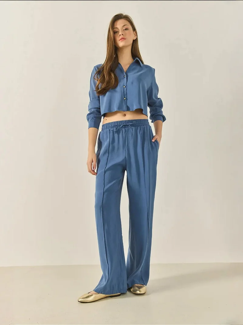 Bianco Lucci Mauve Purple LUCCI Long Wide Leg Two-Piece Coord Set with Shirt Collar for Women | Best Price UAE