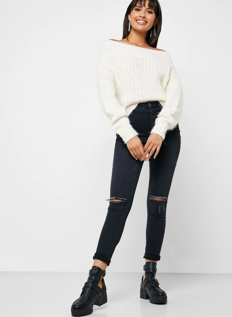 FOREVER 21 Cable Knit Bardot Sweater