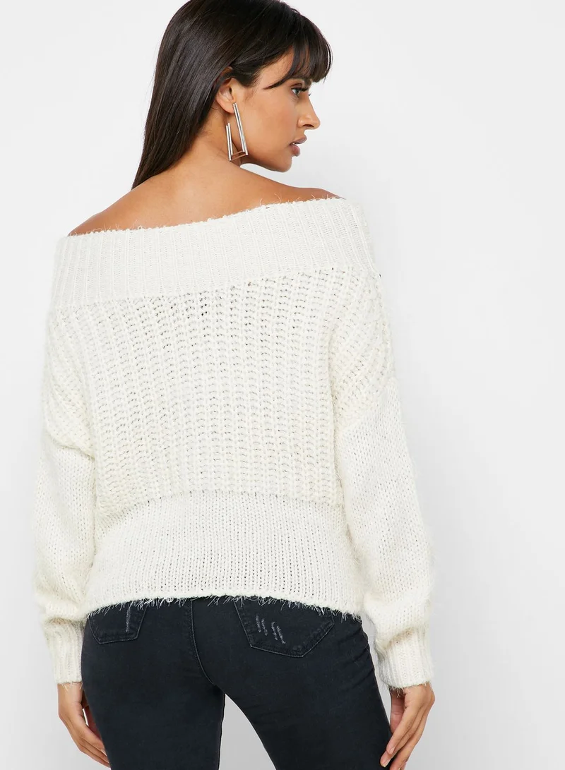 FOREVER 21 Cable Knit Bardot Sweater