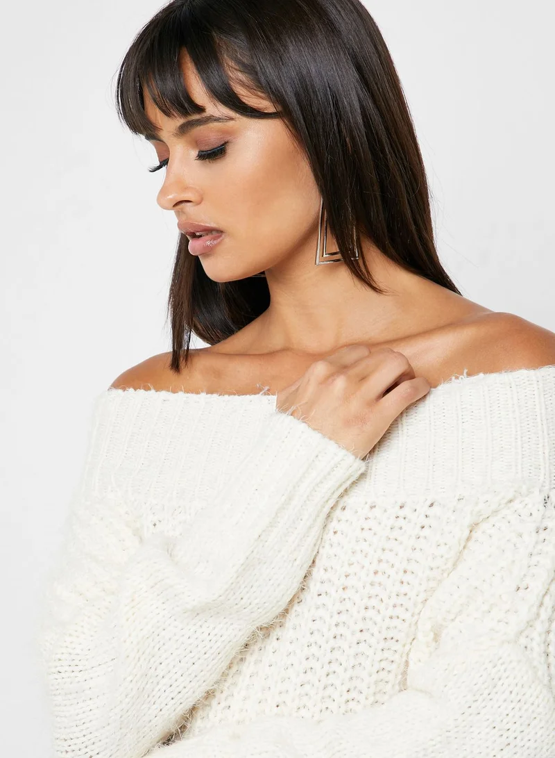 FOREVER 21 Cable Knit Bardot Sweater