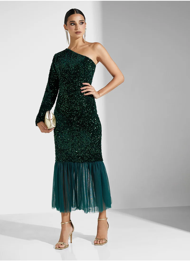 جولدن ابل ONE SHOULDER SEQUIN DRESS