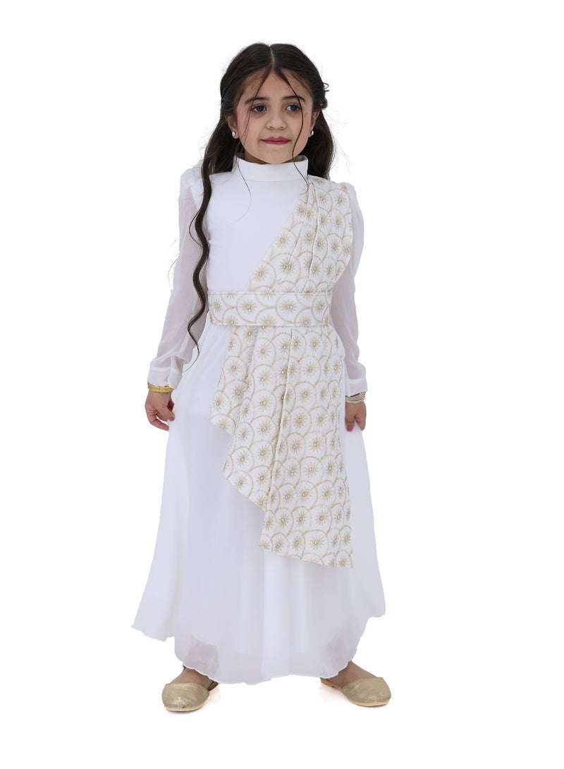 Modern Design A girls' Ramadan galabiya with transparent sleeves, an elegant and attractive design, a side shawl with golden embroidery, and a sophisticated golden belt.  - Image 2