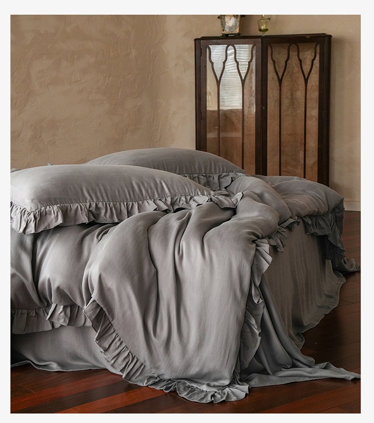 Fog Charcoal Gray Bedding Set - Floral Lace Design, Sophisticated and Calm - Image 4