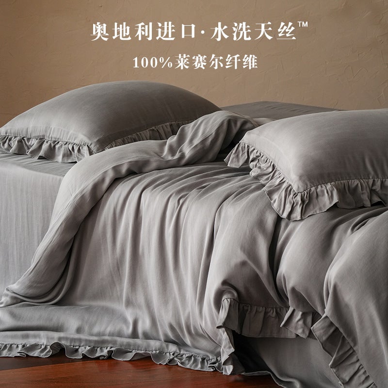 Fog Charcoal Gray Bedding Set - Floral Lace Design, Sophisticated and Calm - Image 1
