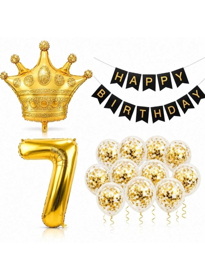 Golden Foil Crown 7th Birthday Party Decoration Set- Golden