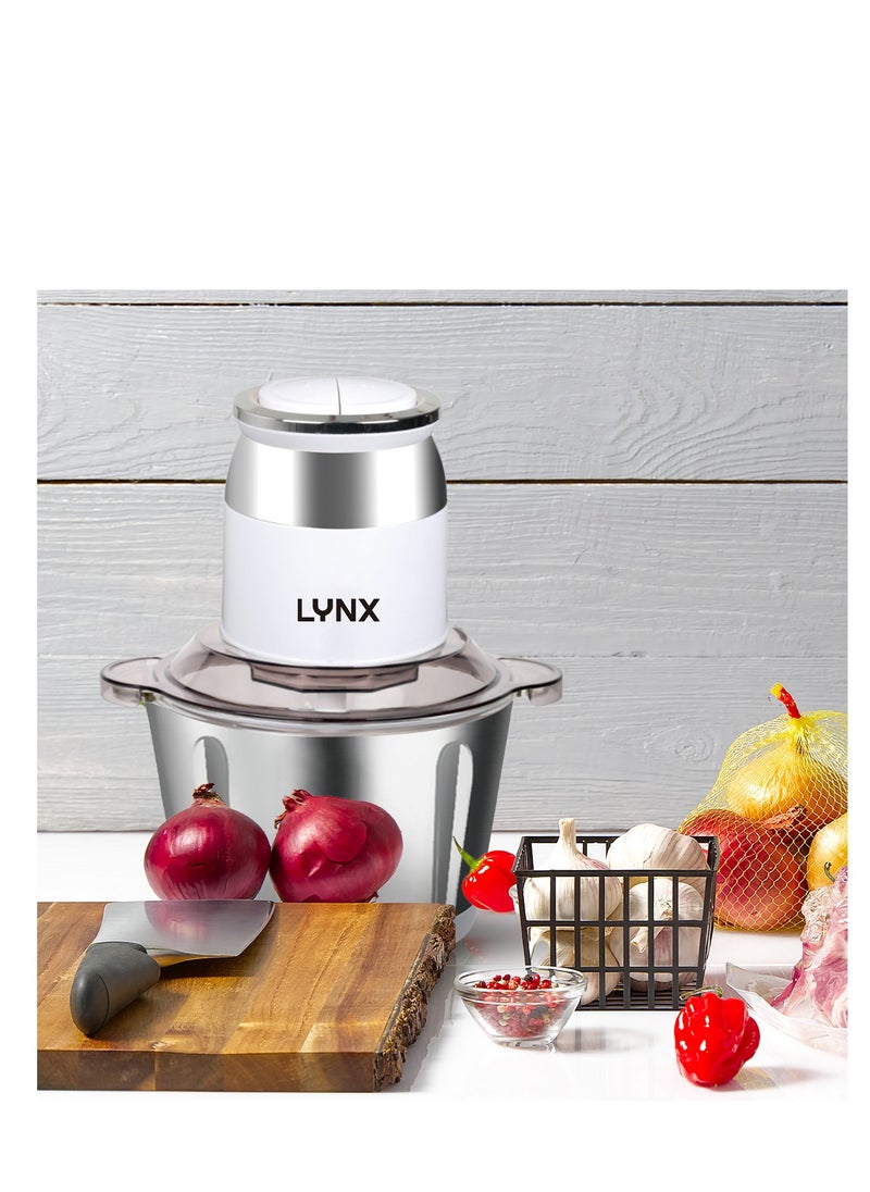 lynx Chopper for Vegetables and Meat – 2 Liters, 300W Powerful Copper Motor, Two Adjustable Speeds, Stainless Steel Bowl, Non-Slip Base, Safe & Quiet Operation, LY-CH-5002  - Image 5