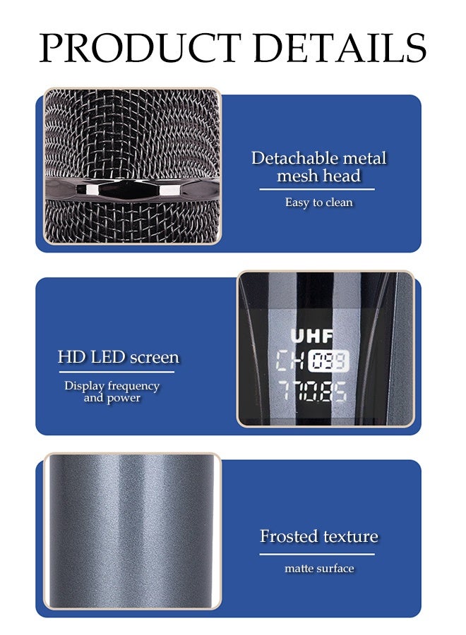 DUNISO Wireless Microphone,Universal Handheld Karaoke Mic Speaker,Over 90 DB Outdoor Indoor Cordless Microphone with Mini Receiver,Plug and Play,Shockproof and Durable,for Singing, Karaoke, Speech, Wedding, Church - Image 4