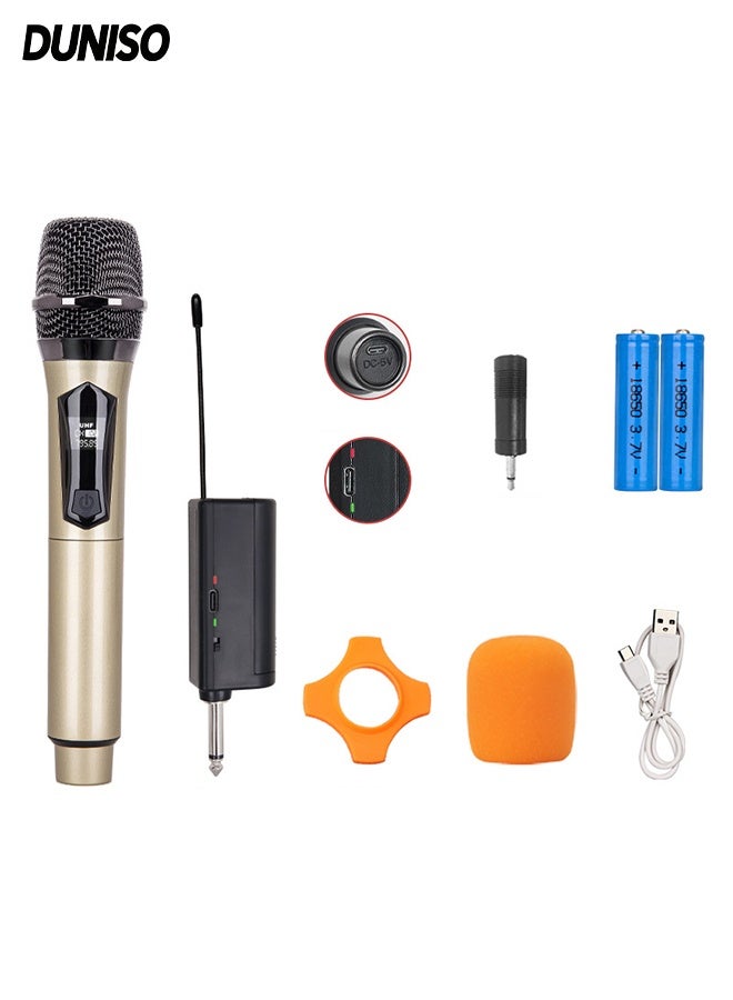 DUNISO Wireless Microphone,Universal Handheld Karaoke Mic Speaker,Over 90 DB Outdoor Indoor Cordless Microphone with Mini Receiver,Plug and Play,Shockproof and Durable,for Singing, Karaoke, Speech, Wedding, Church - Image 1