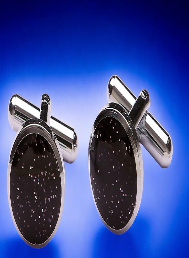 Tripin Cufflinks for Men Black Glitter Style | Silver Finish | Formal Shirt Accessories Gift Ready - Image 2