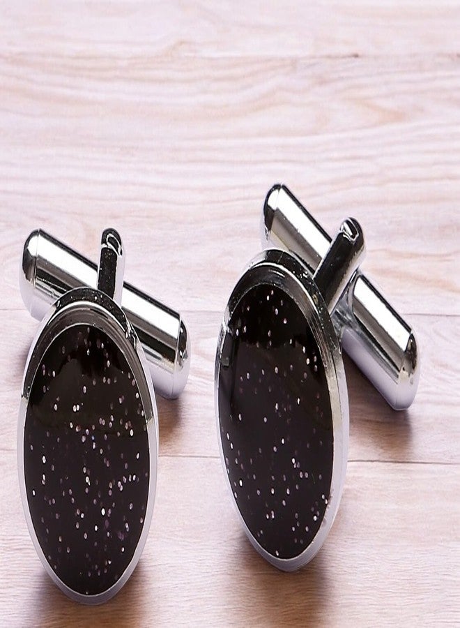 Tripin Cufflinks for Men Black Glitter Style | Silver Finish | Formal Shirt Accessories Gift Ready - Image 3