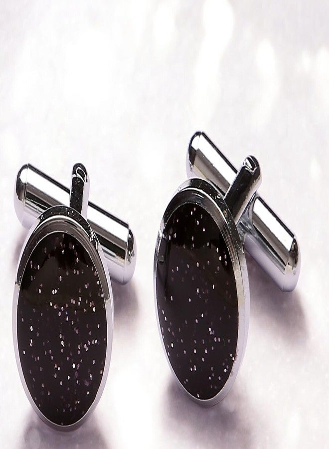 Tripin Cufflinks for Men Black Glitter Style | Silver Finish | Formal Shirt Accessories Gift Ready - Image 4