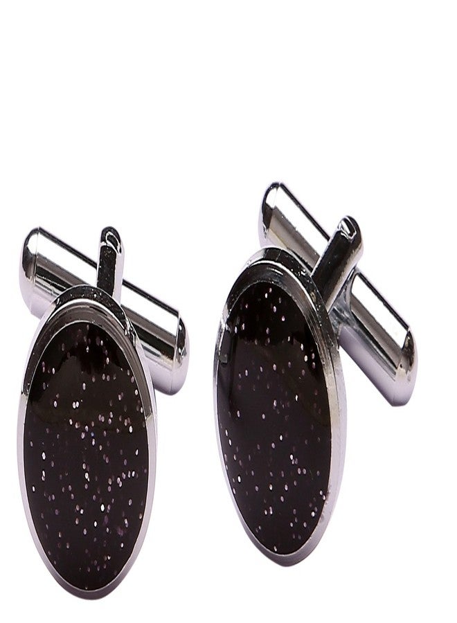 Tripin Cufflinks for Men Black Glitter Style | Silver Finish | Formal Shirt Accessories Gift Ready - Image 1