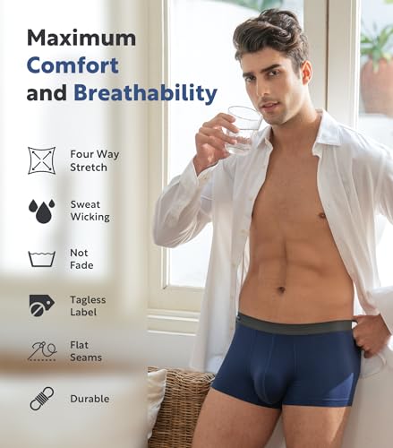 DAVID ARCHY Mens Trunks Underwear Soft Breathable Rayon Made from Bamboo Trunk No Fly Pouch 4-Pack M 2.5'' - Image 3