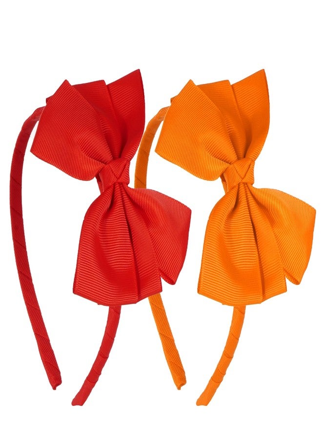 Fengek 2 Pcs Red & Orange Bow Headbands - Bow Headband for Women, Snow White Accessories, Non-Slip Red Headband with Bow, Cute Headbands for Daily Wear & Costume Outfits - Image 1