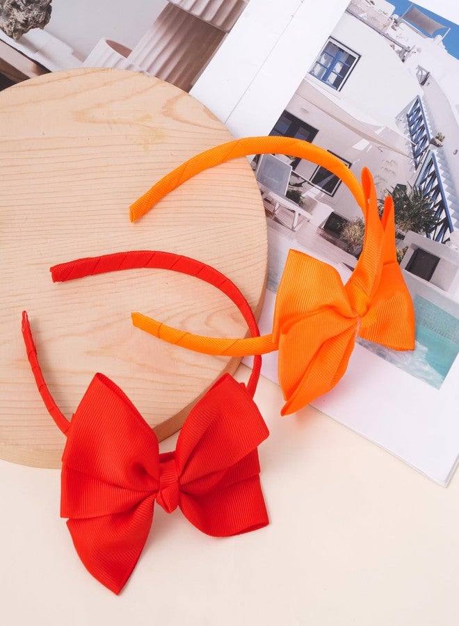 Fengek 2 Pcs Red & Orange Bow Headbands - Bow Headband for Women, Snow White Accessories, Non-Slip Red Headband with Bow, Cute Headbands for Daily Wear & Costume Outfits - Image 4