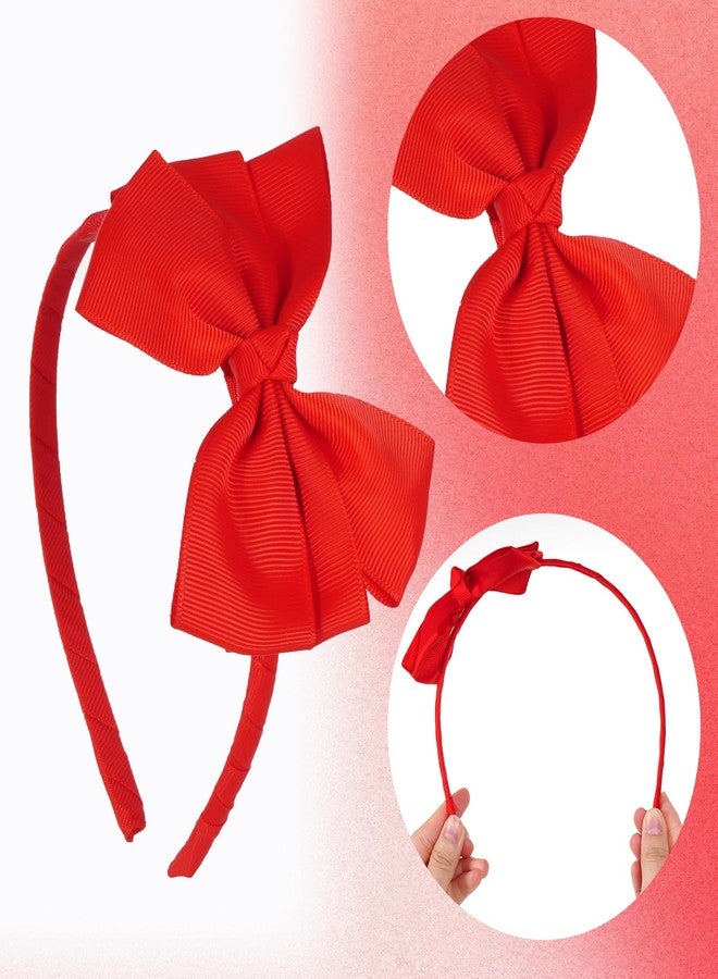 Fengek 2 Pcs Red & Orange Bow Headbands - Bow Headband for Women, Snow White Accessories, Non-Slip Red Headband with Bow, Cute Headbands for Daily Wear & Costume Outfits - Image 3