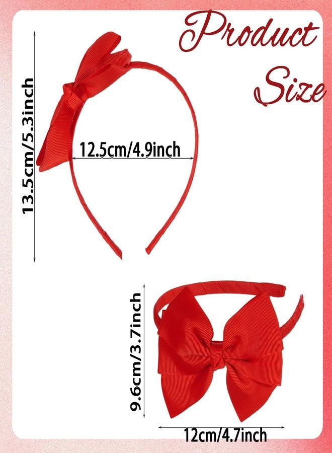 Fengek 2 Pcs Red & Orange Bow Headbands - Bow Headband for Women, Snow White Accessories, Non-Slip Red Headband with Bow, Cute Headbands for Daily Wear & Costume Outfits - Image 2
