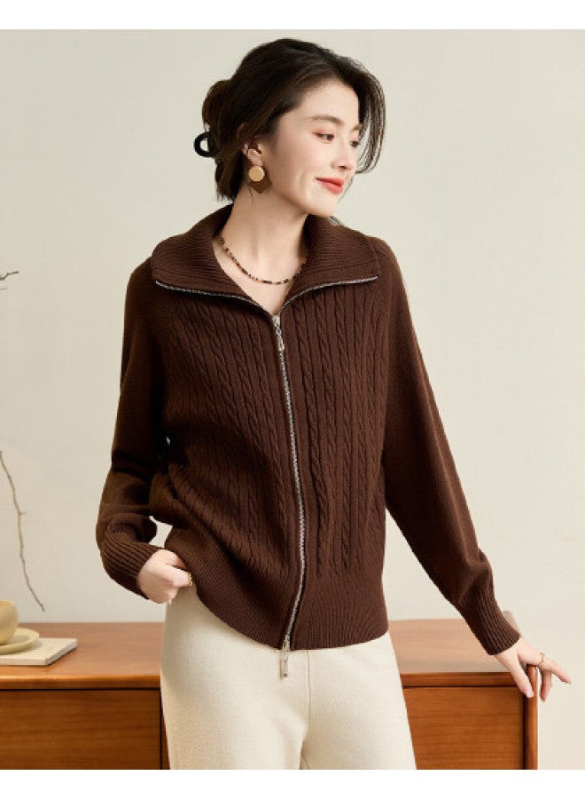 Tucano Autumn Turn-Down Collar Long Sleeve Knitted Sweater Casual Versatile Warm Women'S Outerwear - Image 1