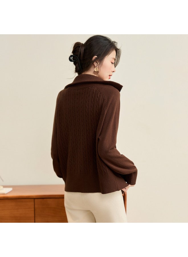 Tucano Autumn Turn-Down Collar Long Sleeve Knitted Sweater Casual Versatile Warm Women'S Outerwear - Image 5