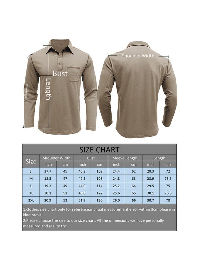 general Men's Casual Polo Shirts Classic Long Sleeve Basic Button T-Shirt Lightweight Cotton Golf Tops with Pocket - Image 3